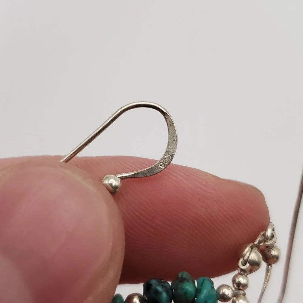 925 Sterling Silver Unique Handmade Two Types Of Stone Heart Earrings - Picture 3 of 5